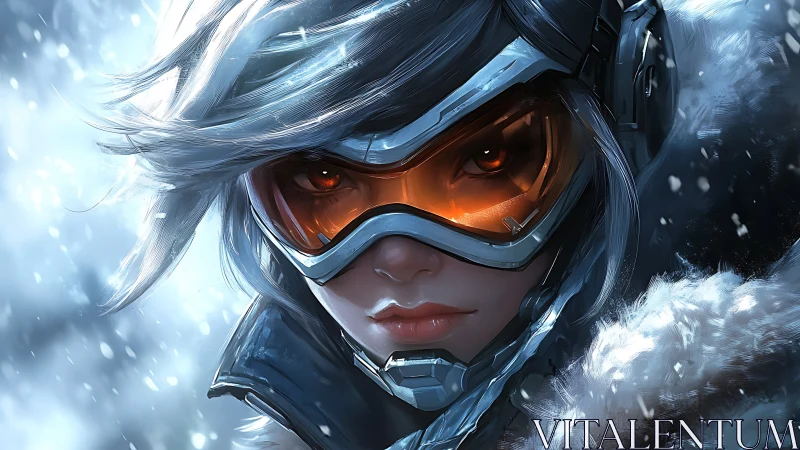 Fearless snow adventurer with glowing amber goggles.