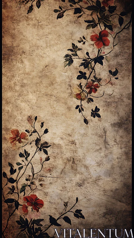 Weathered floral scroll where wild petals quietly linger.