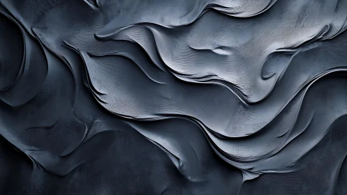 Abstract Metallic Waves in Dark Monochrome, 3D Texture Art.
