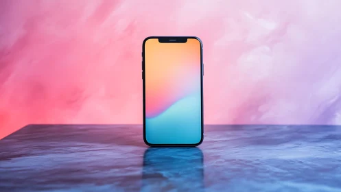 Modern Smartphone Centered Against Luminous Pink-to-Blue Gradient.