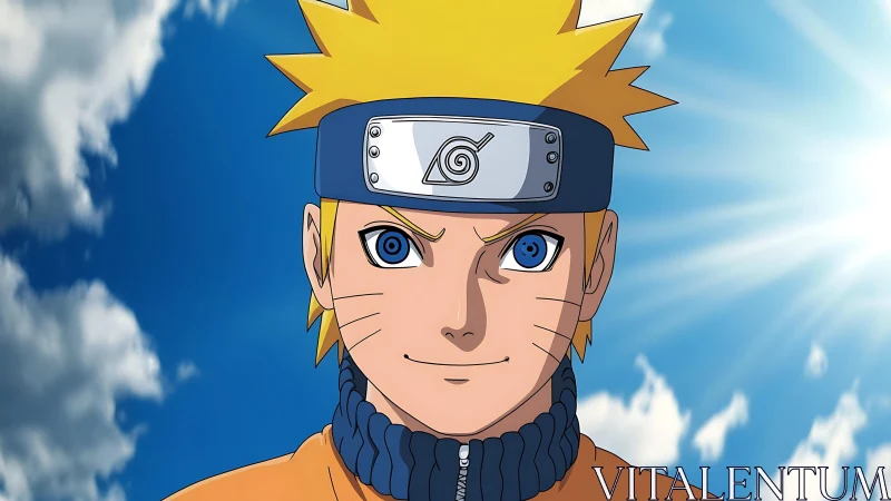 Centered anime figure with headband faces viewer calmly