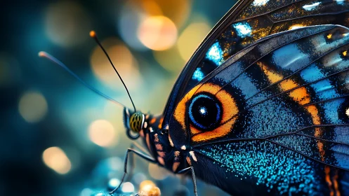 Macro close-up of iridescent butterfly wing eye-spot pattern