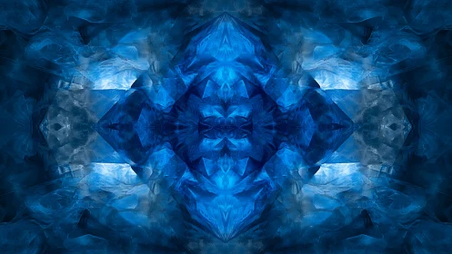 Symmetrical blue crystal geometry forms luminous frozen core