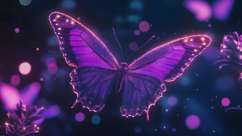 Glowing Purple Butterfly in Magical Neon Fantasy Art Style.