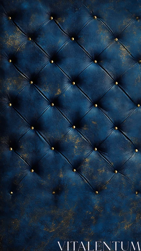Deep blue tufted leather with cozy golden accents.