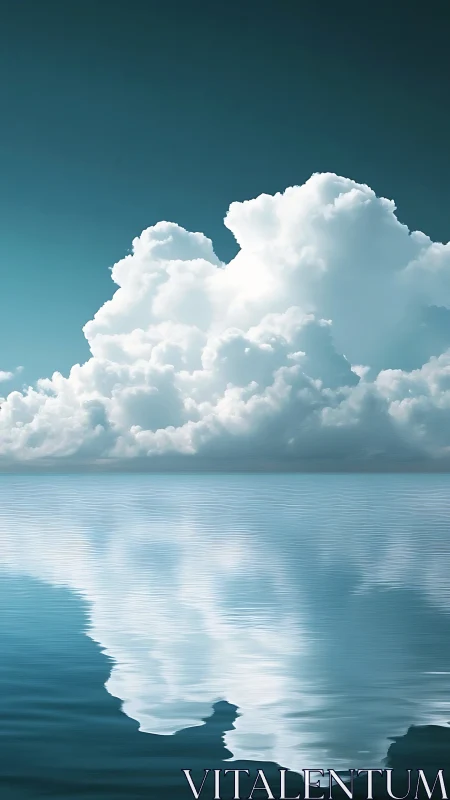 Cloud cathedral adrift above a mirror-still turquoise sea.