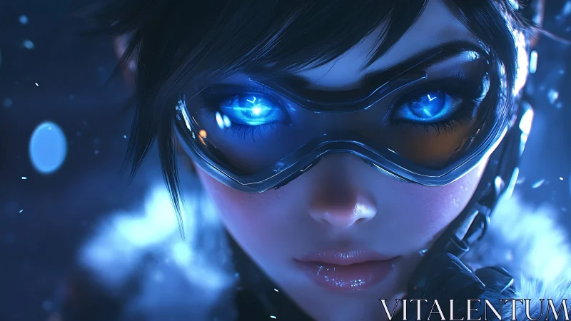 Futuristic arctic scout close-up with luminescent cyber visor