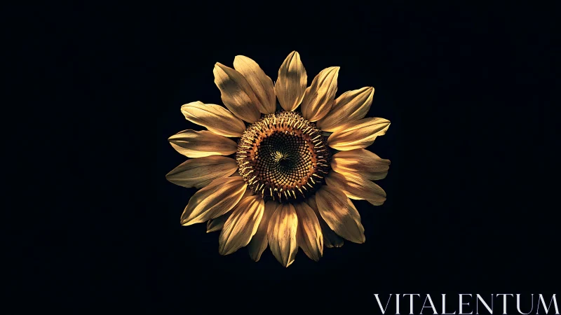 Golden Sunflower on Black Background.