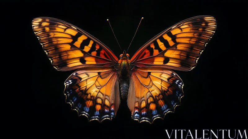 Golden-winged butterfly glowing gently against night sky.