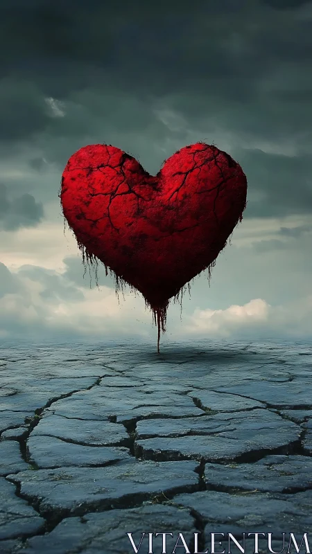 Fractured Heart Floating Over Cracked Earth.