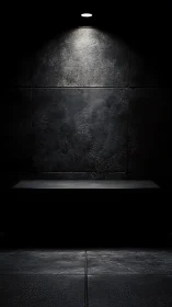 Dark concrete wall niche under focused overhead spotlight.