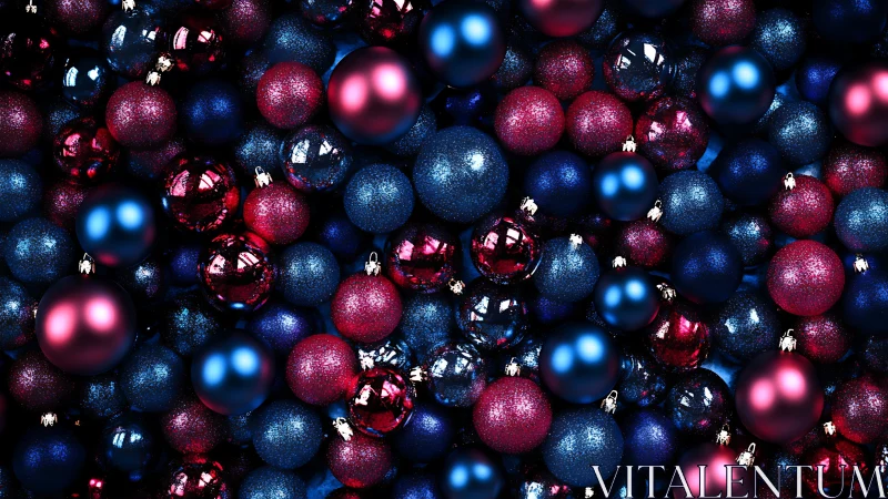 Glittering red and blue baubles create festive holiday depth.