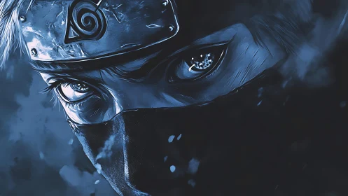 Close cropped digital portrait of masked ninja face