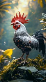 Majestic Rooster Portrait Standing Alert Among Nature.