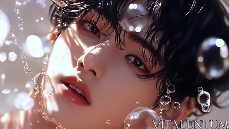 Glimmering portrait drifts in soft water and gentle light