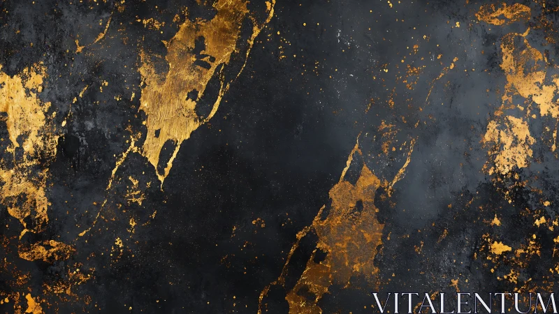 Gold leaf streaks fracture dark textured abstract surface