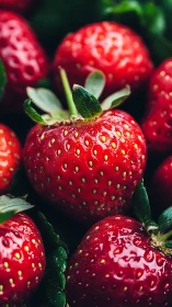 Ripe strawberries glisten with freshness in vivid detail.