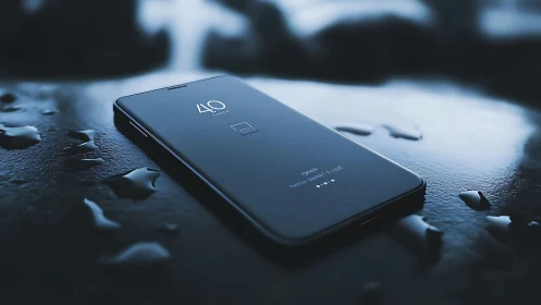 Smartphone display showing boot sequence on wet surface.