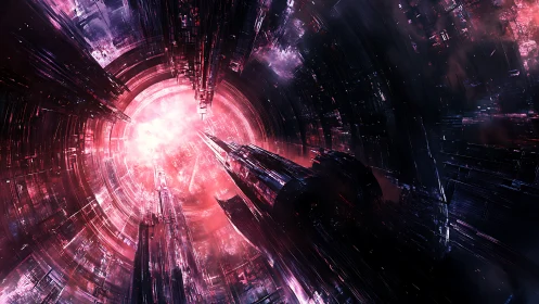 Stellar gateway spirals toward a blinding cosmic core.