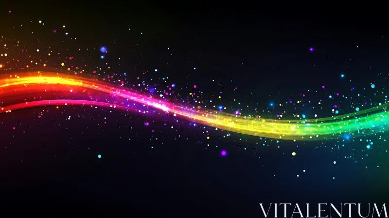 Luminous rainbow light trail with dynamic particle sparks.