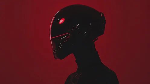Midnight android profile glowing softly in crimson light.