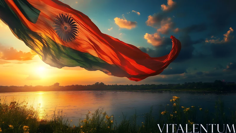 Sunset river wind turns Indian tricolour into living fire