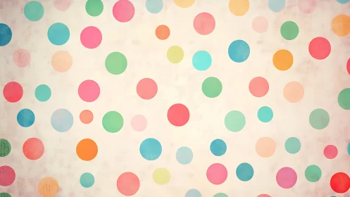 Multicolored circular dots on light neutral background pattern.