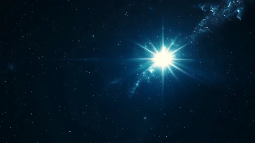 Radiant starburst glows softly in a peaceful midnight sky