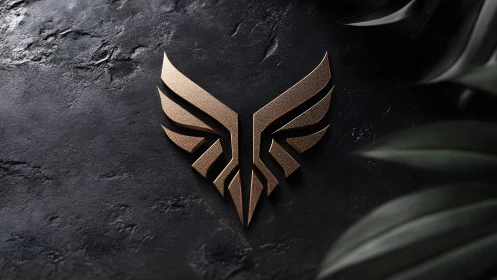 Modern metallic eagle emblem on dark stone background, 3D style.