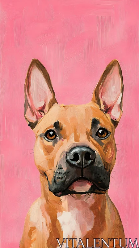 Brown dog portrait pops against playful textured pink backdrop.