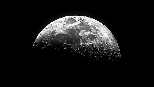 Luminous lunar crescent rising from a velvet cosmic void.