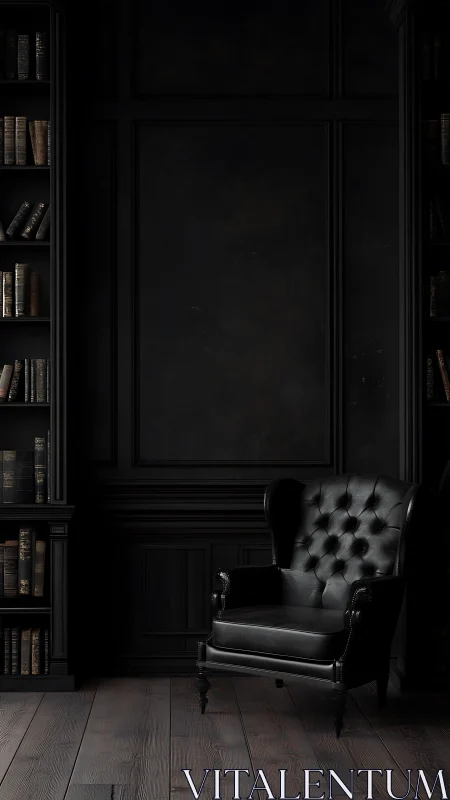 Midnight leather throne rehearses secrets in a shadowed study