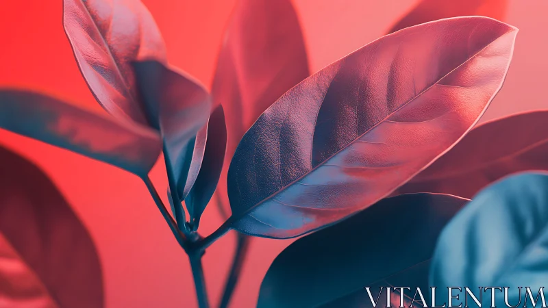 Close-up foliage with red and blue gradient lighting.