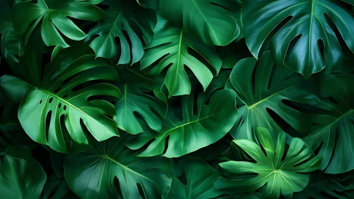 Overlapping Monstera leaves form dense, contiguous foliage