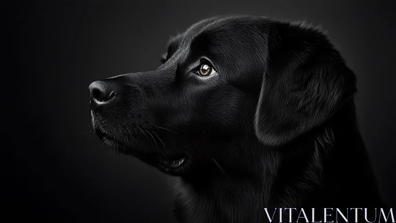 Black labrador portrait glows softly against dark background