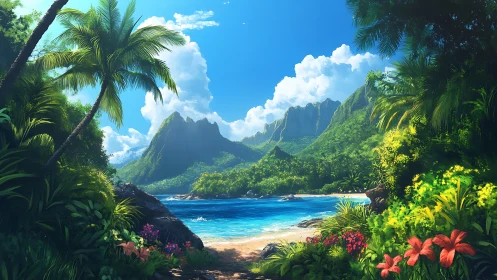 Tropical Valley Bay System with Steep Basaltic Cliffs and Lush Palimated Vegetation.