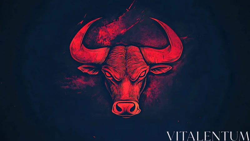 Crimson bull portrait glows boldly against a deep night sky