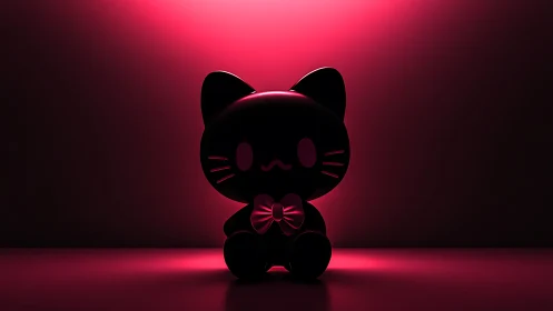 Backlit chibi cat figurine under saturated magenta spot.