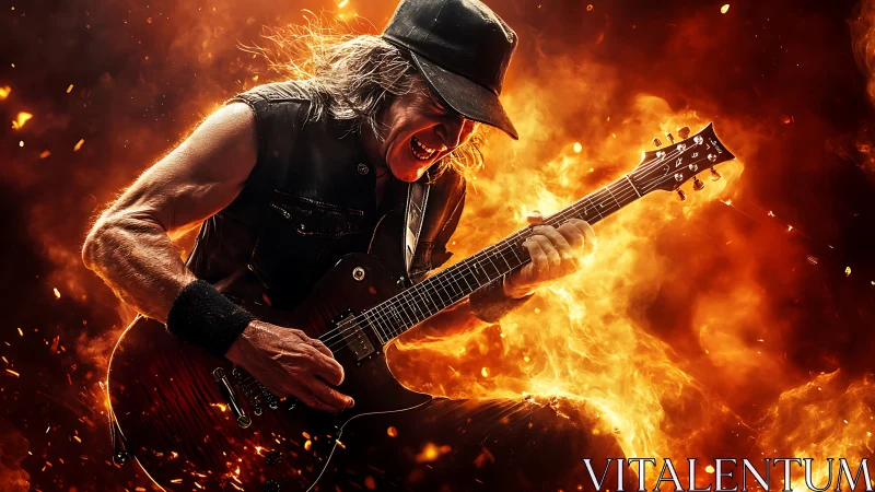 Intense Rock Performance Engulfed in Blazing Flames.