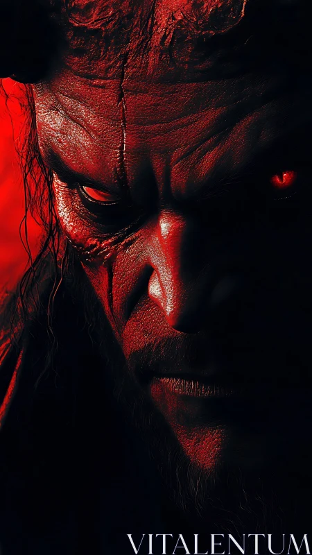 Demonic warrior portrait under harsh crimson lighting.