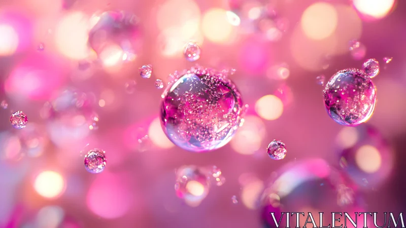 Glowing pink liquid bubbles float in a dreamy bokeh haze
