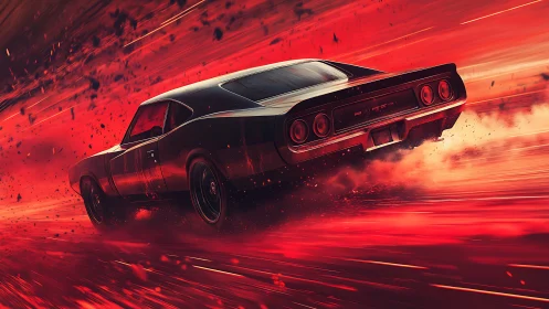 Muscle car drifting in high-speed burnout with dynamic motion trails