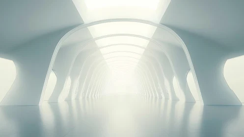 Luminous Tunnel: Modern Archway Recedes Into Pure White Vastness