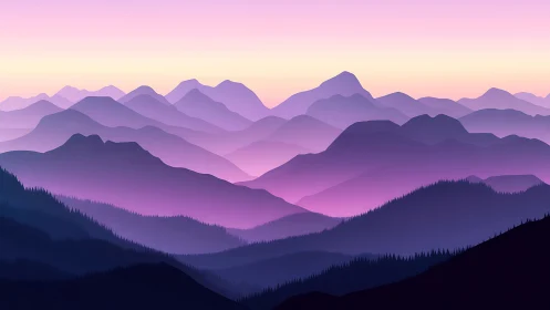 Layered mountain silhouettes under gradient dusk sky.