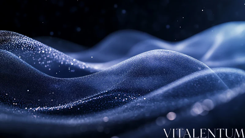 Rendered particle waves form layered undulating blue surfaces