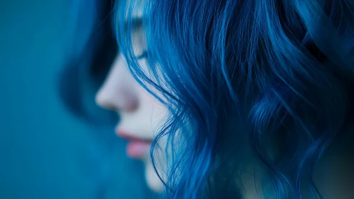 Ocean-blue dream curls drift across a quiet profile.