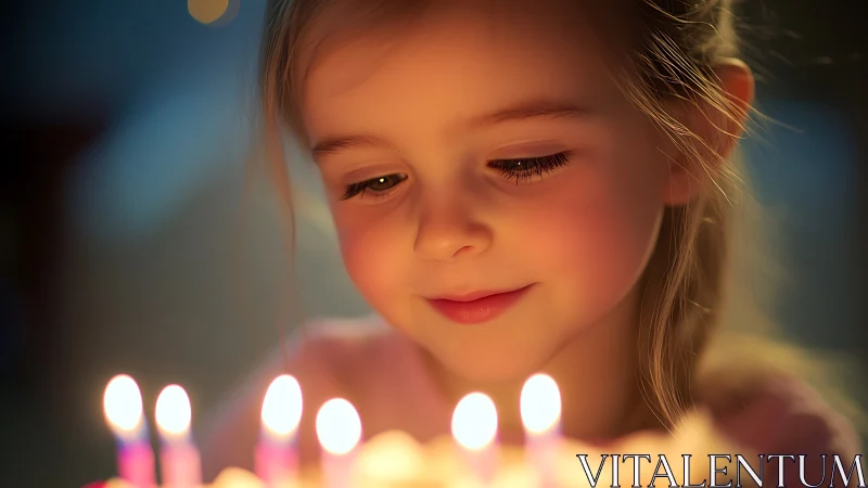 Young girl celebrates with warm candlelight and a gentle smile