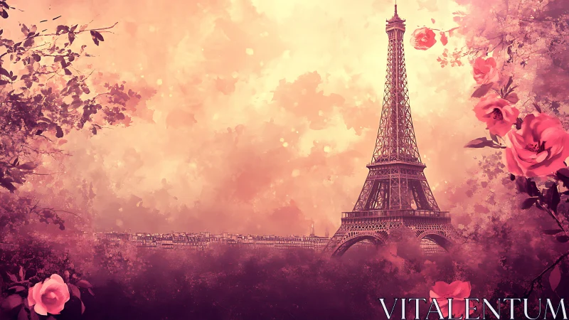 Paris Eiffel Tower in Blooming Pink Hues.