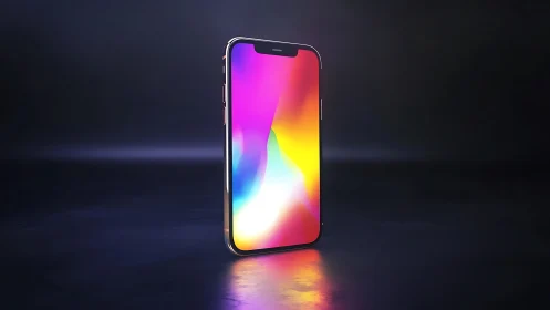 Sleek smartphone glows with vivid colors on a dark stage