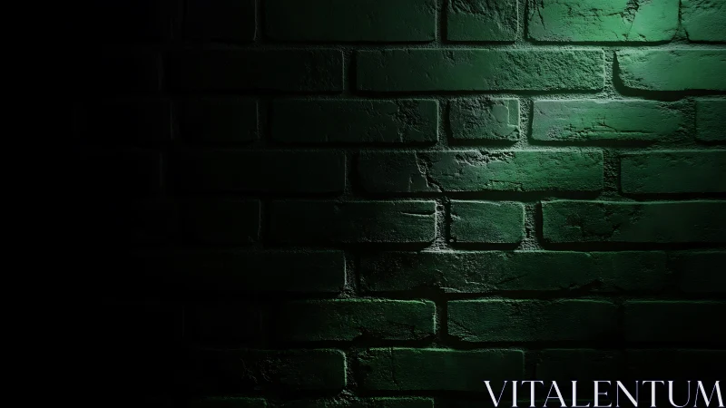 Low-key green brick wall under directional side lighting gradient